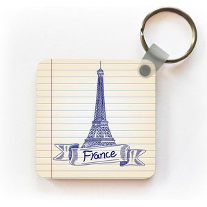 Sleutelhanger - Uitdeelcadeautjes - Een illustratie van de Eiffeltoren in het delfts blauw - Plastic