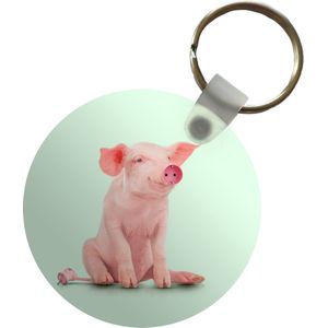 Sleutelhanger - Varken - Roze - Stopcontact - Dieren - Plastic - Rond - Uitdeelcadeautjes