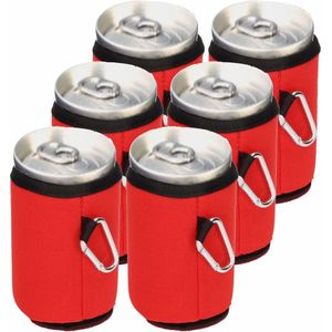 8x Stuks blikjes koeler / koelhoud hoesjes / bierblik hoesjes met karabijnhaak - rood - Frisdrank/bier blikjes koel houden