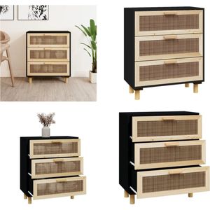 vidaXL Dressoir 60x30x70 cm massief grenen hout en rattan zwart - Dressoir - Dressoirs - Kast - Wandkast