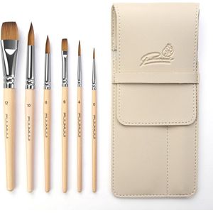 Set van 6 Professionele Aquarelpenselen met Leren Tas voor Reizen - Hoogwaardige Kleurvastheid en Veerkracht