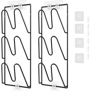 Goodivery ® Potdekselhouder, zelfklevende pot- en pandekselhouder, 3 sleuven, 2 stuks Potdekselorganizer, dekselhouder van metaal voor kastdeurwand