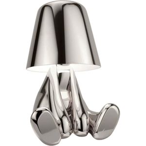 Lumi Glow Bros Tafellamp Oplaadbaar - Draadloos en Dimbaar - Nachtlamp Slaapkamer - Bureaulamp Woonkamer - Woondecoratie - Beelden en Figuren - Zilver