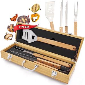 Barbecue-accessoires, roestvrij staal, hoogwaardig BBQ-bestek, met draagbare opbergkoffer, perfecte barbecue-gereedschapsset voor mannen, met vleesthermometer, cadeau,
