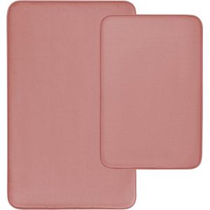 2-delige ultra dikke badmat, traagschuim, antislip, luxe badkamertapijt, badmatset, 2-delig, douchemat, badmatset, badkamergarnituur 40 x 60 cm + 50 x 80 cm, roze