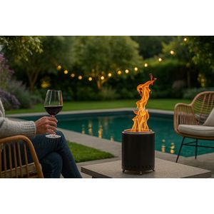 Fameilleur Tafelhaard – Compacte Rookvrije Buitenhaard op Hout & Pellets – Ø18x24,5cm –Voor Tuin, Balkon & Camping-Draagbaar met Draagtas-Vuurschaal op Tafeltafel haard-sfeer haard- sfeer haard open haard- tafelhaard- openhaard- tuinhaard- tuin haard