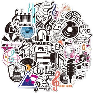 Holografische Muziek sticker set met Muzieknoten, Muzieksleutels en Muziekinstrumenten (Gitaar, Piano, Grammofoonplaat) - 50 stickers
