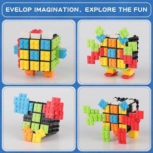 Magische kubus van baksteen puzzel en baksteen in 1 voor kinderen en volwassenen cadeau compatibel met Lego zwart