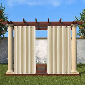 Outdoorgordijn waterdicht beige 213 x 213 cm - voor tuin paviljoen terras veranda balkon - 1 paneel ondoorzichtig met ringen