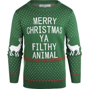 Rockerz kersttrui - Foute kersttrui dames/heren - ‘Merry Christmas Ya Filthy Animal’- Unisex - Perfecte pasvorm - Hoogwaardige kwaliteit - Duurzaam materiaal - Zachte stof - Jeukt niet - Inclusief geschenkverpakking - Kleur: groen - Maat: XL