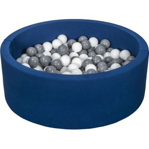 Ballenbad rond - blauw - 90x30 cm - met 200 wit en grijze ballen