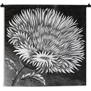 Wandkleed Korenbloem illustratie - Een illustratie van een korenbloem in het zwart-wit Wandkleed katoen 60x60 cm - Wandtapijt met foto