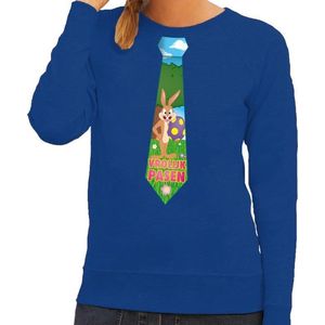 Blauwe Paas sweater met paashaas stropdas - Pasen trui voor dames - Pasen kleding XXL