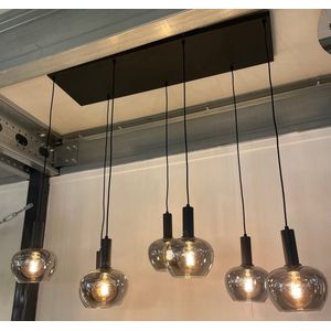 Mbc -Living - Smoke Bulbs - 7 lichts appel vorm glas - Kuster stijl - zwart plaat 120 x 30cm - 180cm max pendel lengte