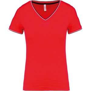 Kariban Dames-t-shirt piqué V-hals K394 - Red / Navy / White - S