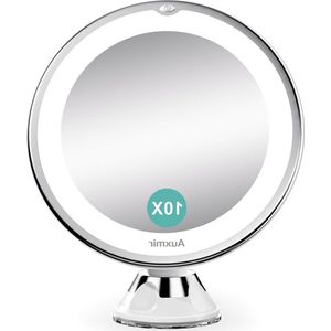 Make-up spiegel Cosmetische Spiegel met Verlichting 10x Vergroting - Douchespiegel Sterke Zuignap en 2 Helderheidsniveaus - Scheerspiegel Tafelspiegel 360° Draaibaar voor Thuis en op Reis.