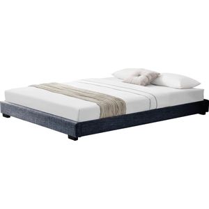 In And OutdoorMatch Houten Bed Kaley - Laag - Linnen - Met bedbodem - 180x200 cm - Donkergrijs - Klassiek Design