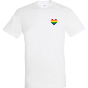 T-shirt Regenboog hartje | Regenboog vlag | Gay pride kleding | Pride shirt | Wit | maat S