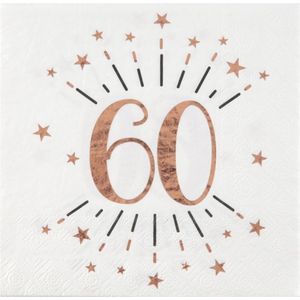 Santex Verjaardag feest servetten leeftijd - 10x - 60 jaar - rose goud - 33 x 33 cm