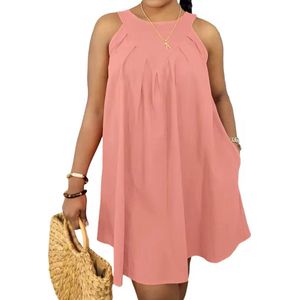 ASTRADAVI Casual Chic - Dames Zomer Jurk - Mooie Crêpe Mouwloze Jurk met Zijzakken - Roze / 2X-Large