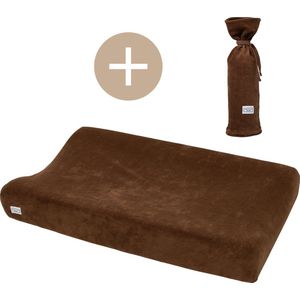 Meyco Baby Velvet aankleedkussenhoes + kruikenzak - chocolate - 50x70cm