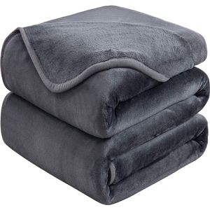 Plaid Dikke Fleece Deken 220x240 cm Donkergrijs Zacht en Warm Dubbele Beddeken en Flanellen Sofa Throw Dubbelzijdig Omkeerbaar