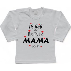 T-shirt Kinderen ""Ik heb de liefste mama ooit!"" Moederdag | lange mouw | Wit/rood/zwart | maat 68