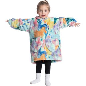 Zebra fleece hoodie deken met mouwen - fleece poncho voor kinderen – fleece plaid met mouwen - kids 3/7 jaar – maat 98/128 – lengte 60 cm – warm & zacht �– relax outfit kids – multicolor - Badrock
