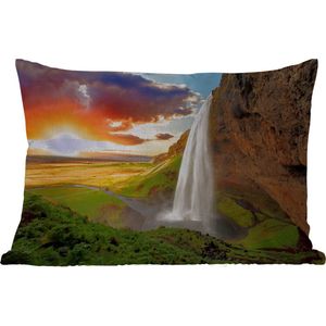 Buitenkussens - Waterval - Rots - Zonsondergang - Bergen - Oranje - 60x40 cm - Weerbestendig