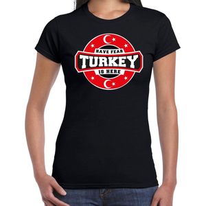 Have fear Turkey is here t-shirt met sterren embleem in de kleuren van de Turkse vlag - zwart - dames - Turkije supporter / Turks elftal fan shirt / EK / WK / kleding S