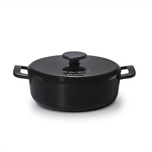 Brabantia The Dutch Oven XL Braadpan / Stoofpan 28cm -Hoge kwaliteit Gietijzer - 100% PFAS Vrij – Dubbele anti aanbaklaag – RETRO -Inductie geschikt – Night Blue