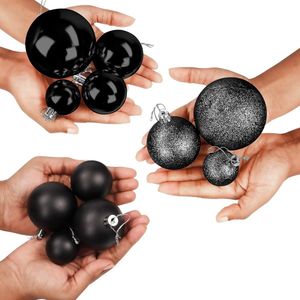50 stuks zwarte kerstballen met ster - glanzende dennenbal in verschillende maten met 1 ster - kerstboomdecoratie voor kerstfeest, decoratie binnen en buiten