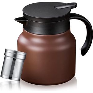 Koffiekan/theepot thermisch met keramische inzet 800 ml kleine reisthermosfles met uitneembare theepot met zeefinzet voor warme dranken, dubbelwandig geïsoleerde theepot roestvrij staal