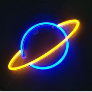 Neon Lamp - Planeet Blauw / Geel - Incl. 3 Batterijen - Neon Verlichting - Neon Led Lamp