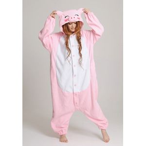 KIMU Onesie Varken Pakje - Maat 98-104 - Varkenspak Kostuum Roze Big Pak - Zwijn Kinderen Jumpsuit Pyjama Huispak Jongen Meisje Fleece Festival