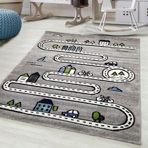 Flycarpets Kids Grijs Vloerkleed Kinderkamer Stad - Laagpolig - 160x230 cm