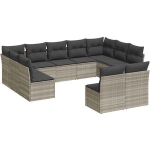 vidaXL Loungeset - 11-delig - Lichtgrijs - Rattan Loungeset - Tuinset - Tuinmeubels - Lounge Set - Ratten Meubel