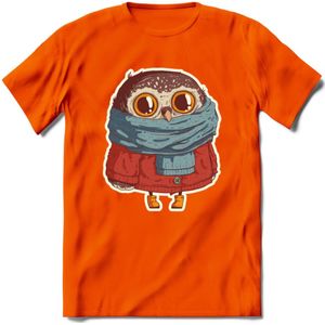 Winter uil T-Shirt Grappig | Dieren uilen Kleding Kado Heren / Dames | Animal Skateboard Cadeau shirt - Oranje - 3XL