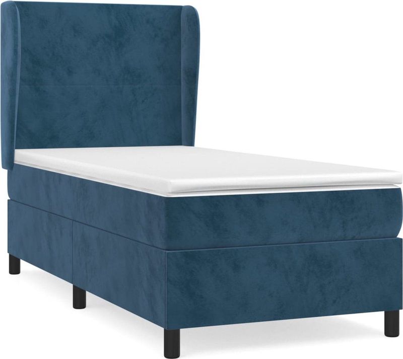 vidaXL - Boxspring - met - matras - fluweel - donkerblauw - 90x190 - cm