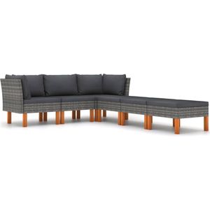 vidaXL 6-delige Loungeset met Kussens - Grijs Loungeset - Lounge Set - Buitendiner - Tuinmeubels - Teak Meubel