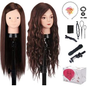 20 Inch 60% Echt Menselijk Haar Training Hoofd Etalagepop Hoofd Cosmetologie Kappers Etalagepop Dummy Pop Hoofd met Tafelklemhouder & DIY Haarstyling Vlecht Set