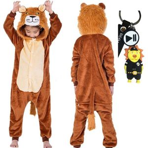 Onesie Leeuw huispak dieren kostuum jumpsuit pyjama kinderen - 128-134 (130) + tas/sleutelhanger verkleedkleding