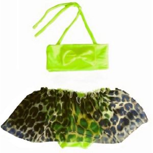 Maat 164 Bikini zwemkleding Fluor Neon dierenprint badkleding voor baby en kind Fel Gele zwem kleding panterprint