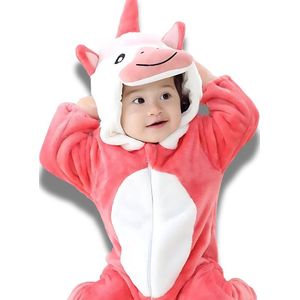 BoefieBoef Dieren Baby Onesie Peuter Pyjama Kinderen 6 maanden tot 2 jaar – Eenhoorn Rood – Verkleedpak met Luierrits – Voor Carnaval, Halloween, Kraamcadeau – Superzacht Flanel - Romper - Boxpak - Jongens - Meisjes - Kruippak - Winterpak - Unicorn