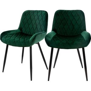 Eetkamerstoel met ruitpatroon set van 2 donkergroene fluwelen bekleding met metalen poten incl. montagemateriaal ML-Design