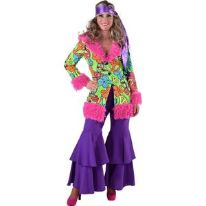 Magic By Freddy's - Hippie Kostuum - Roze Flamingo Bont Bloemen Mantel Vrouw - roze - Large - Carnavalskleding - Verkleedkleding