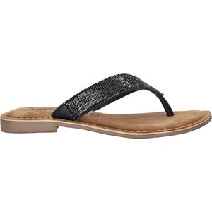 Lazamani - Ilja Leren Dames Slippers Black