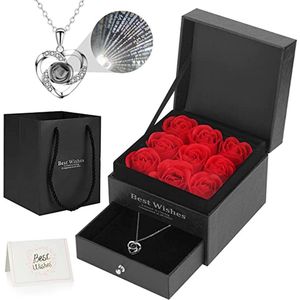 BERKATMARKT - Ozrpn Eeuwige Rose Set, origineel cadeau voor vrouwen, eeuwige roos sieradendoos met halsketting ""Ik hou van jou"" cadeau verjaardag Valentijnsdag Moederdag verjaardag Kerstmis