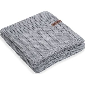 Knit Factory Vinz Gebreid Plaid XL - Woondeken - plaid - Wollen deken - Kleed - Licht Grijs - 195x225 cm