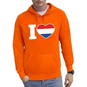 Oranje I love Holland hoodie / hooded sweater heren - Oranje fan/ supporter kleding S